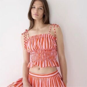 J Crew Smocked Crop Striped Tank NWT Size XS